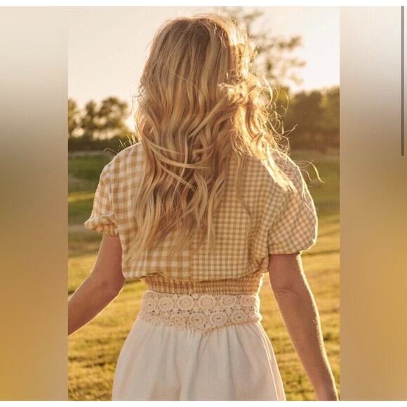 Promesa Women Carefree Gingham Top Large Cropped Button Up Patchwork Cottagecore - Picture 8 of 9